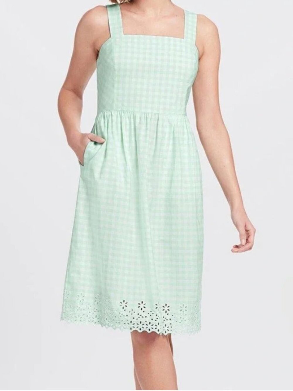 Draper James Green Gingham Embroidered Dress Size 16 NWT Eyelet Hem Cottagecore